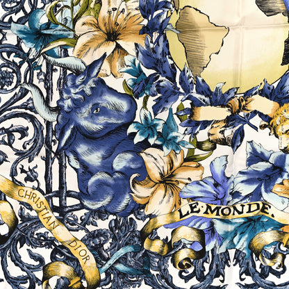 Christian Dior Silk Le Monde 90 Square Scarf White Multicolor 2 of 3