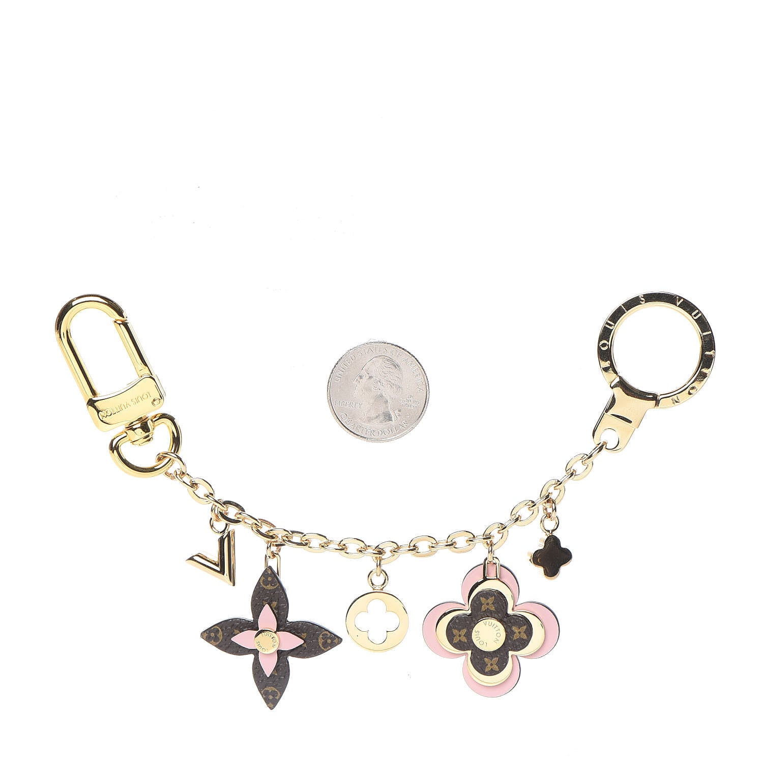 Louis Vuitton Brass Monogram Blooming Flowers Bag Charm Key Holder Rose Ballerine 2 of 4