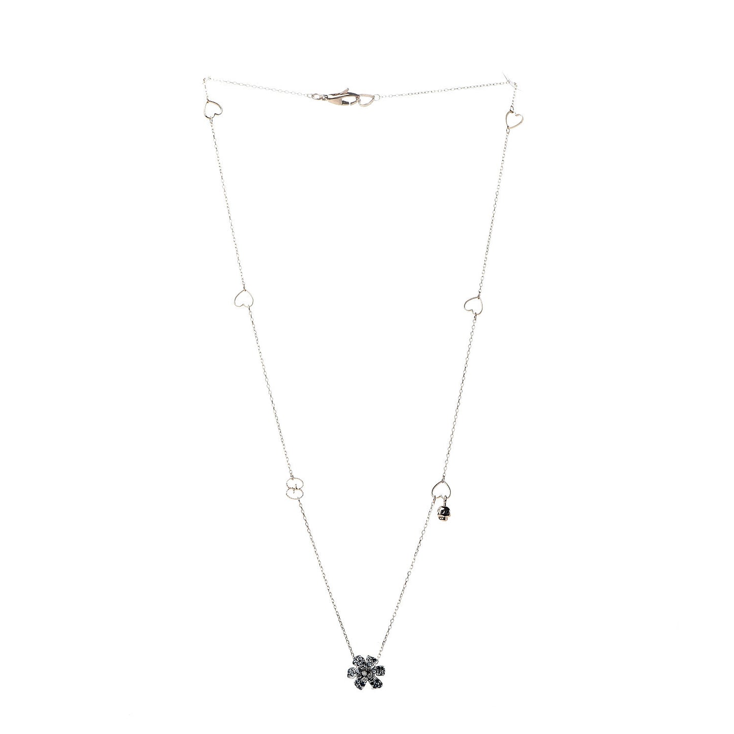 18K Rose Gold Diamond Blue Sapphire Flower Pendant Necklace