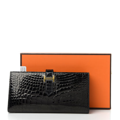 Hermes Shiny Alligator Bearn Wallet Black 10 of 10