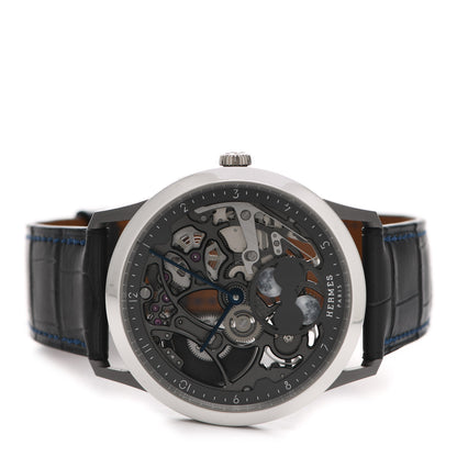 Hermes Platinum Titanium Alligator 39.5mm Slim d'Hermes Squelette Lune Automatic Watch Graphite 2 of 5
