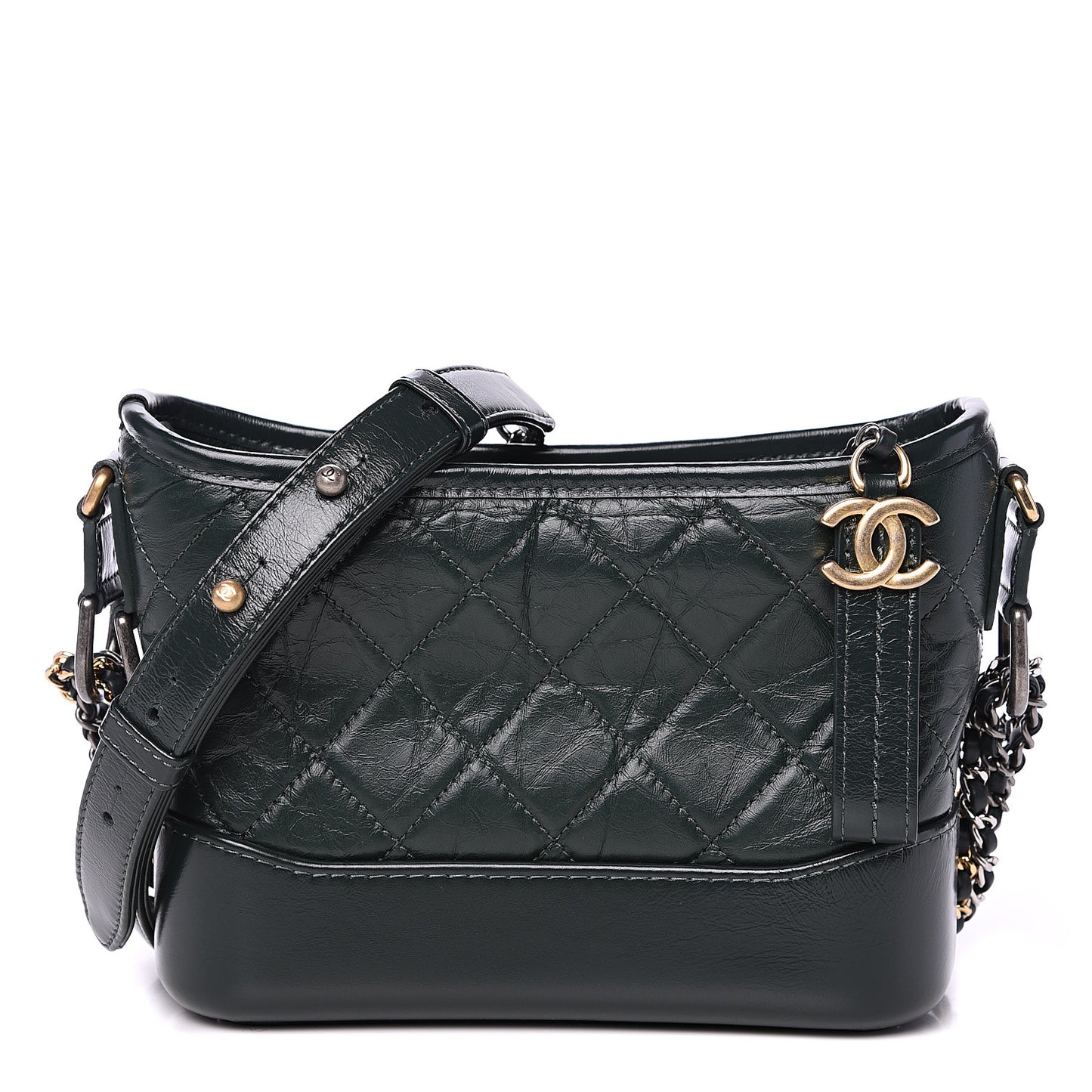 Aged Calfskin Quilted Small Gabrielle Hobo Dark Green Black