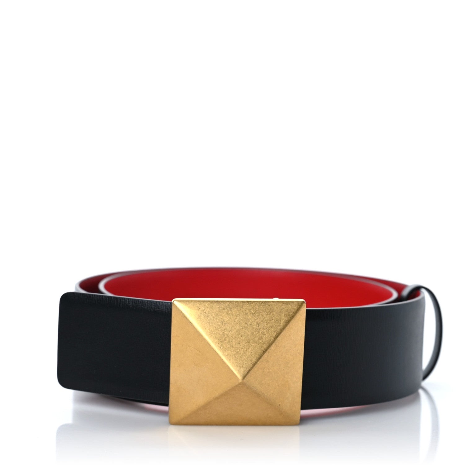Valentino Garavani Glossy Calfskin One Stud Reversible Belt 70 28 Black Pure Red 1 of 5