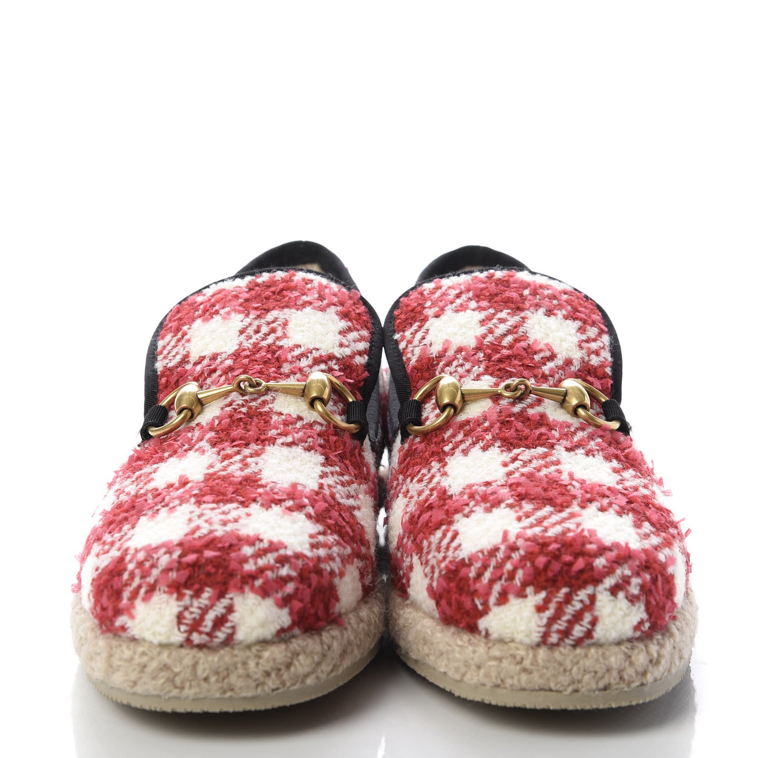 Gucci Wool Tweed Checkered Womens Fria Horsebit Loafers 38.5 Red 2 of 9