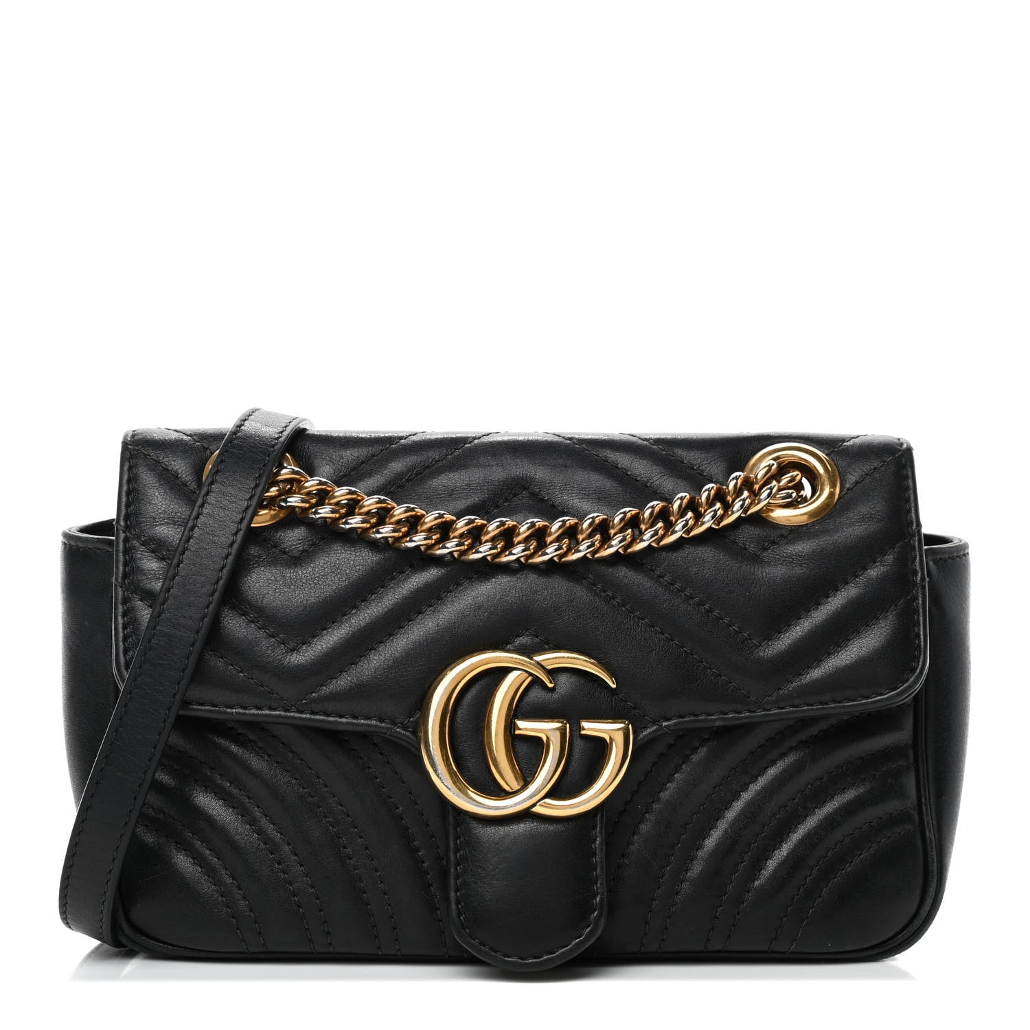 Gucci Calfskin Matelasse Mini GG Marmont Shoulder Bag Black 1 of 4