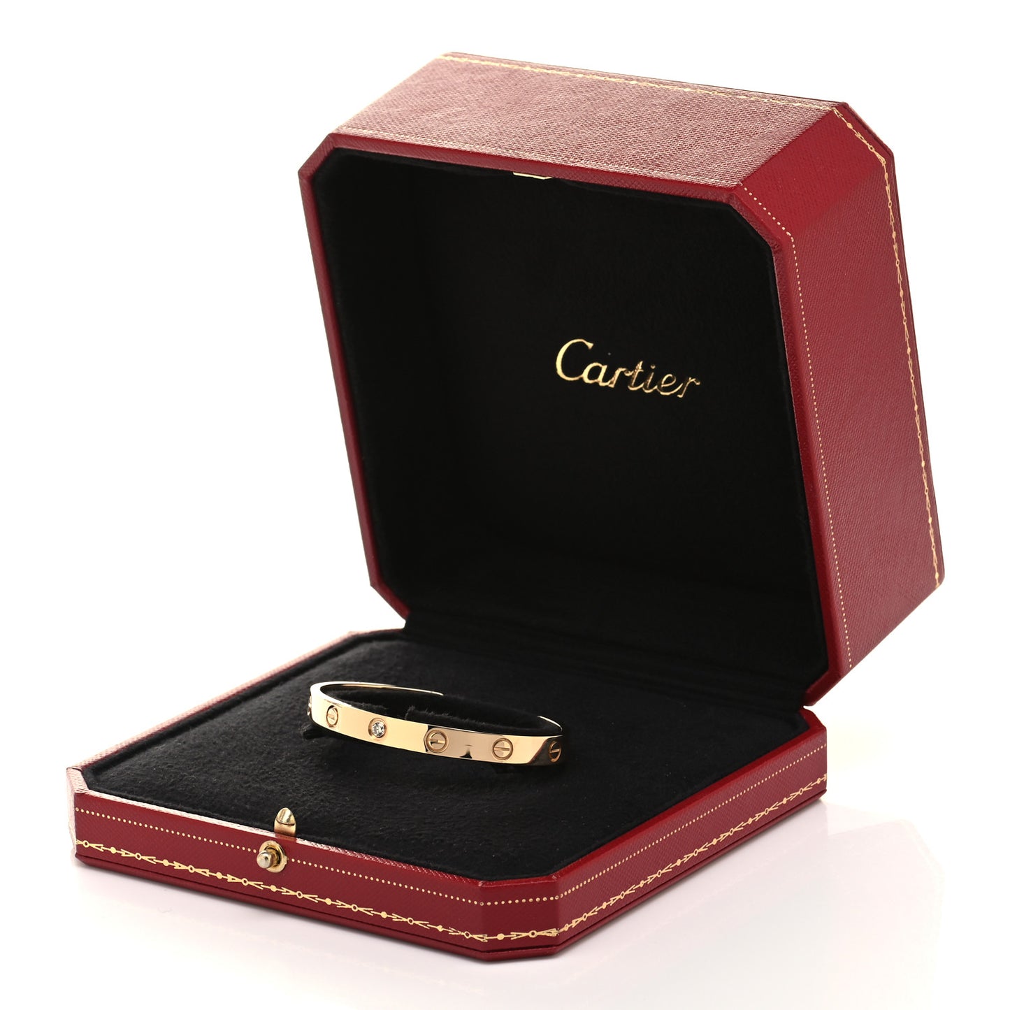 18K Yellow Gold 1 Diamond LOVE Cuff Bracelet 16