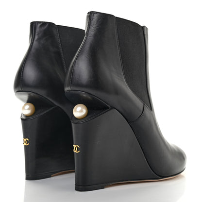 Chanel Lambskin Pearl CC Ankle Boots 39 Black 4 of 8