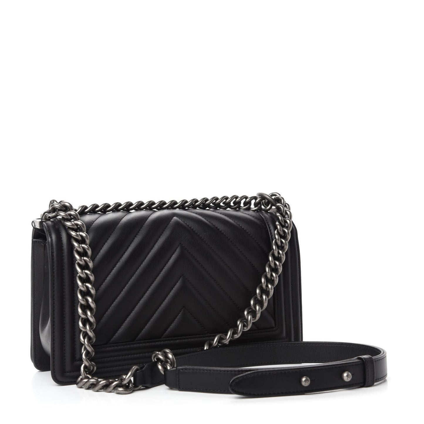 Lambskin Chevron Quilted Medium Boy Flap Black