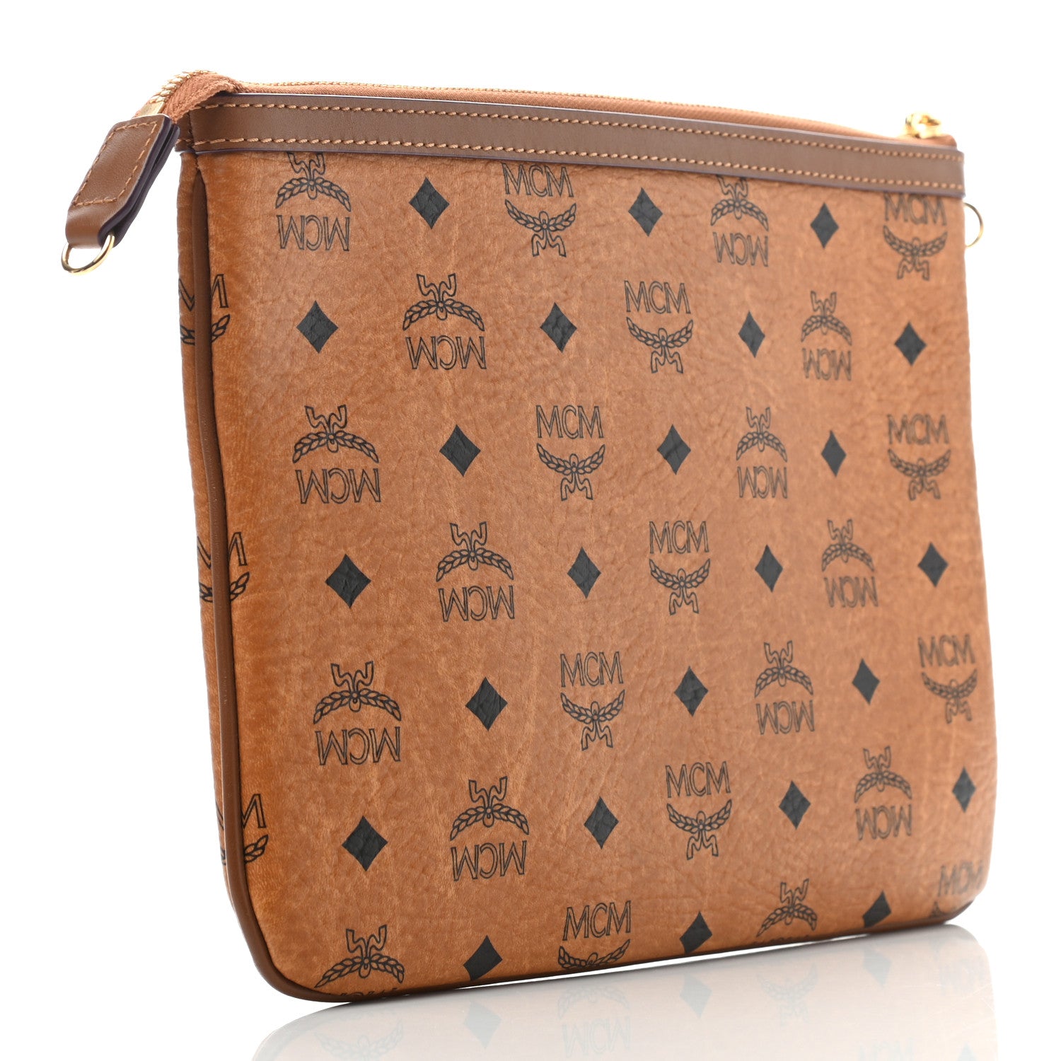 MCM Visetos Liz Shopper Tote Pouch Cognac 3 of 11