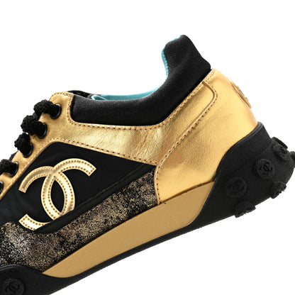 Chanel Metallic Lambskin Satin Finish Womens CC Sneakers 39.5 Black Gold 9 of 15