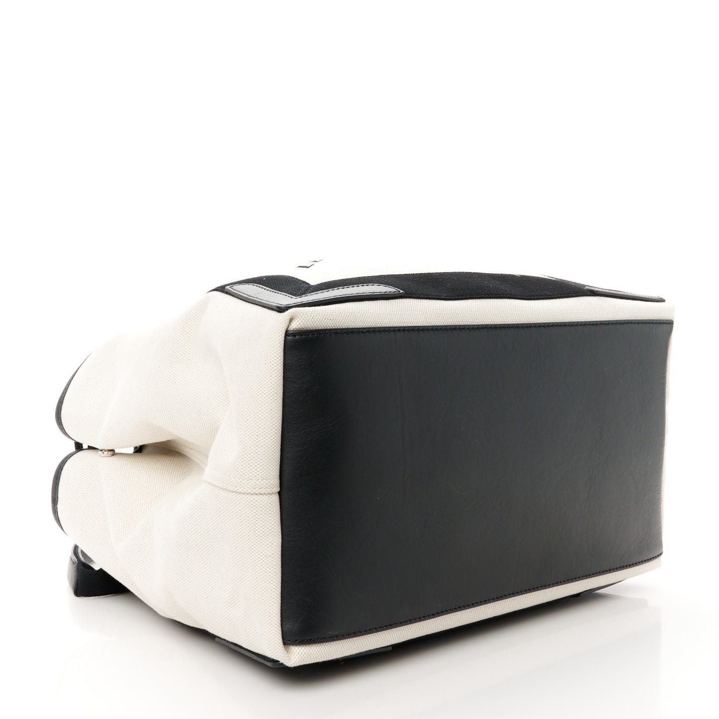 Cotton Canvas Satin Calfskin M Navy Cabas Natural Black