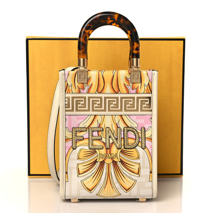 Fendi X VERSACE Calfskin Plexiglass Fendace FF Baroque Mini Fendi Sunshine Shopper Tote Gold Rosa White Ice Ciad 10 of 10