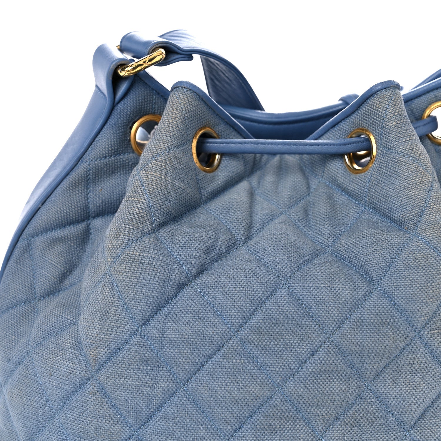 Chanel Canvas Quilted CC Drawstring Bucket Bag Blue 19 of 31