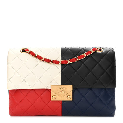 Chanel Lambskin Quilted Colorblock Pagoda Flap Black White Red Navy 1 of 15