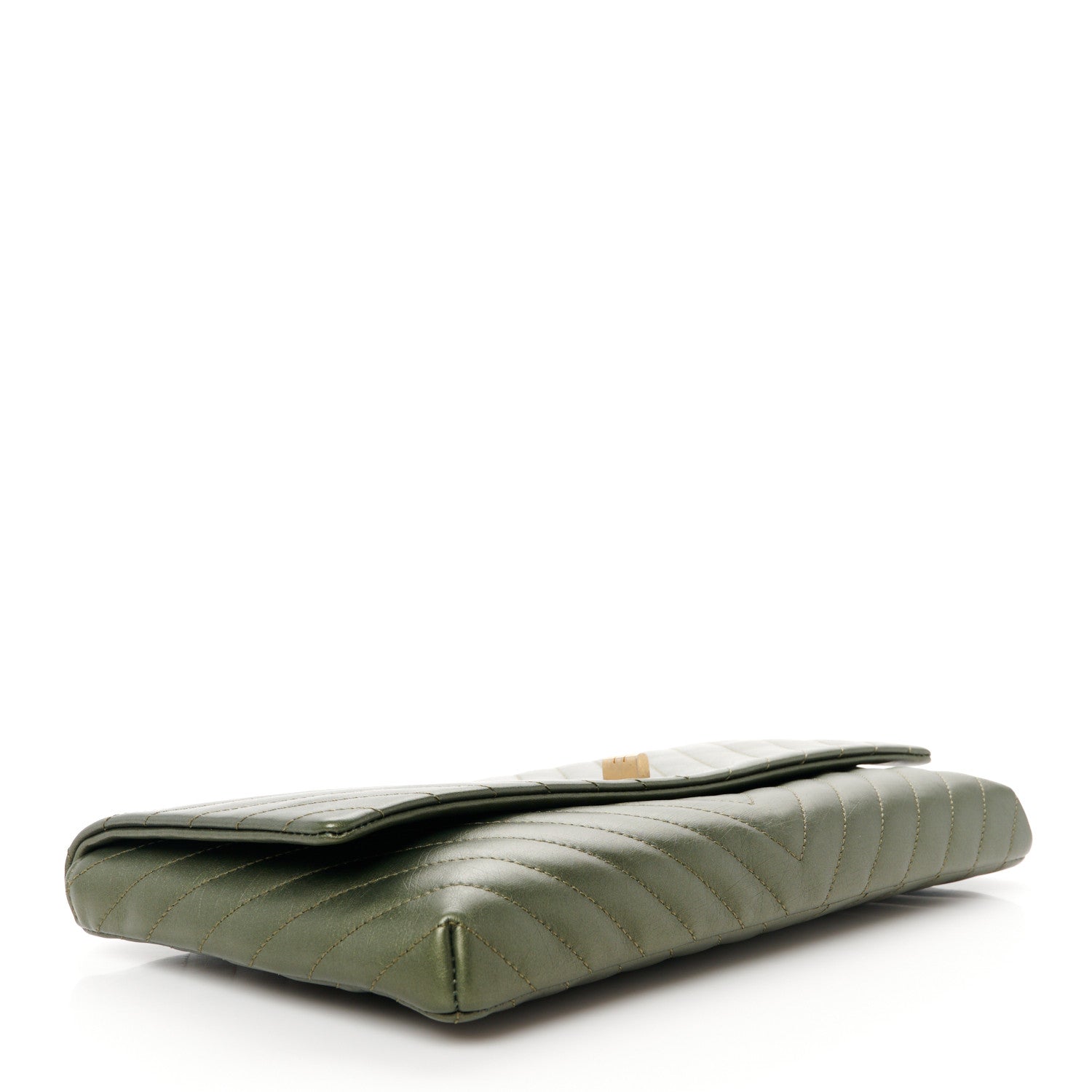 Chanel Metallic Aged Calfskin Chevron Quilted Reissue 2.55 Clutch Green 4 of 11