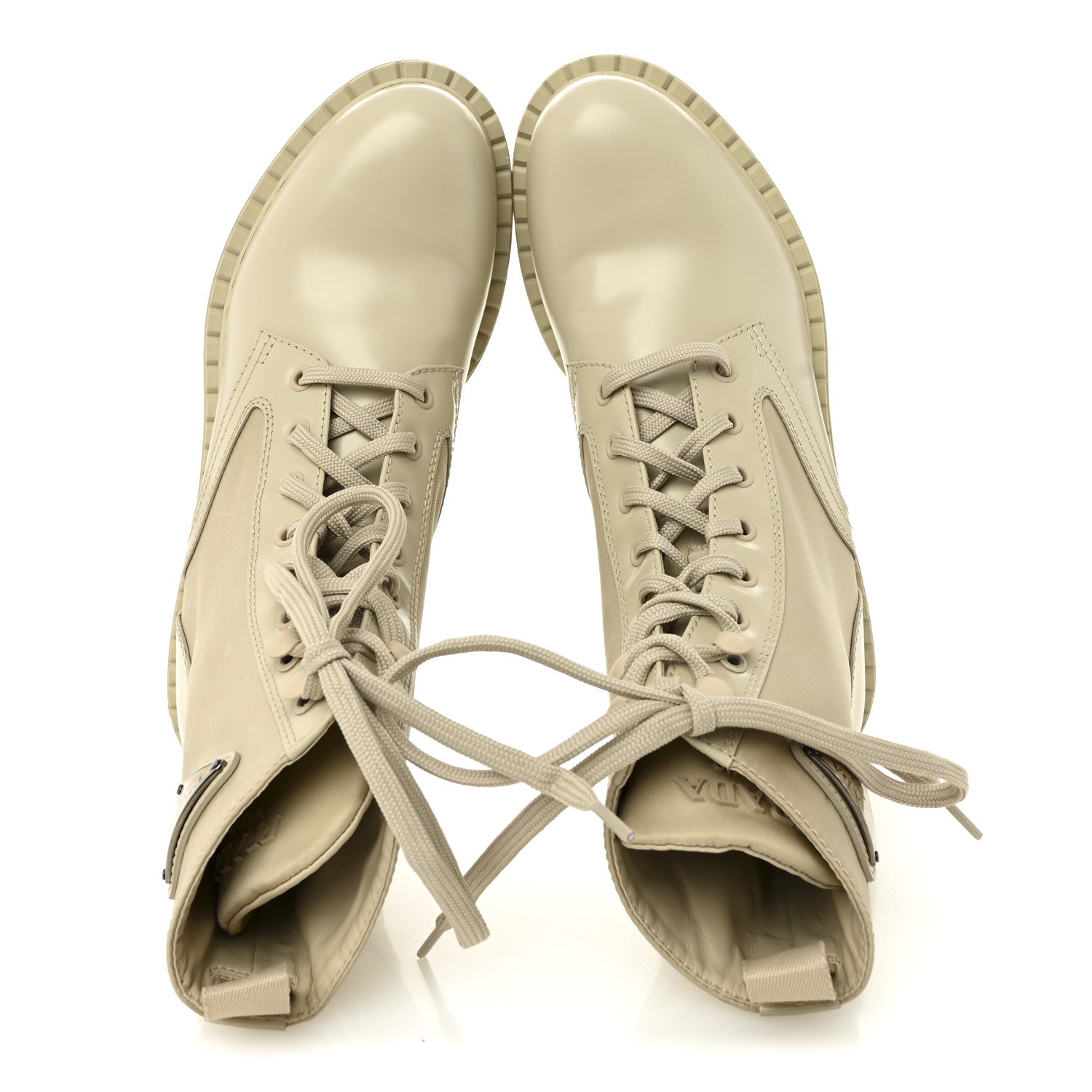 Prada Spazzolato Re-Nylon Metal Triangle Logo Womens 50mm Combat Boots 39 Deserto 2 of 9