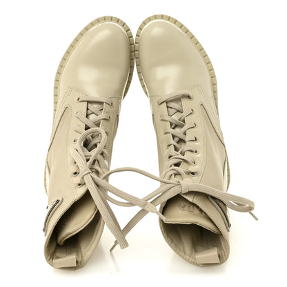 Prada Spazzolato Re-Nylon Metal Triangle Logo Womens 50mm Combat Boots 39 Deserto 2 of 9