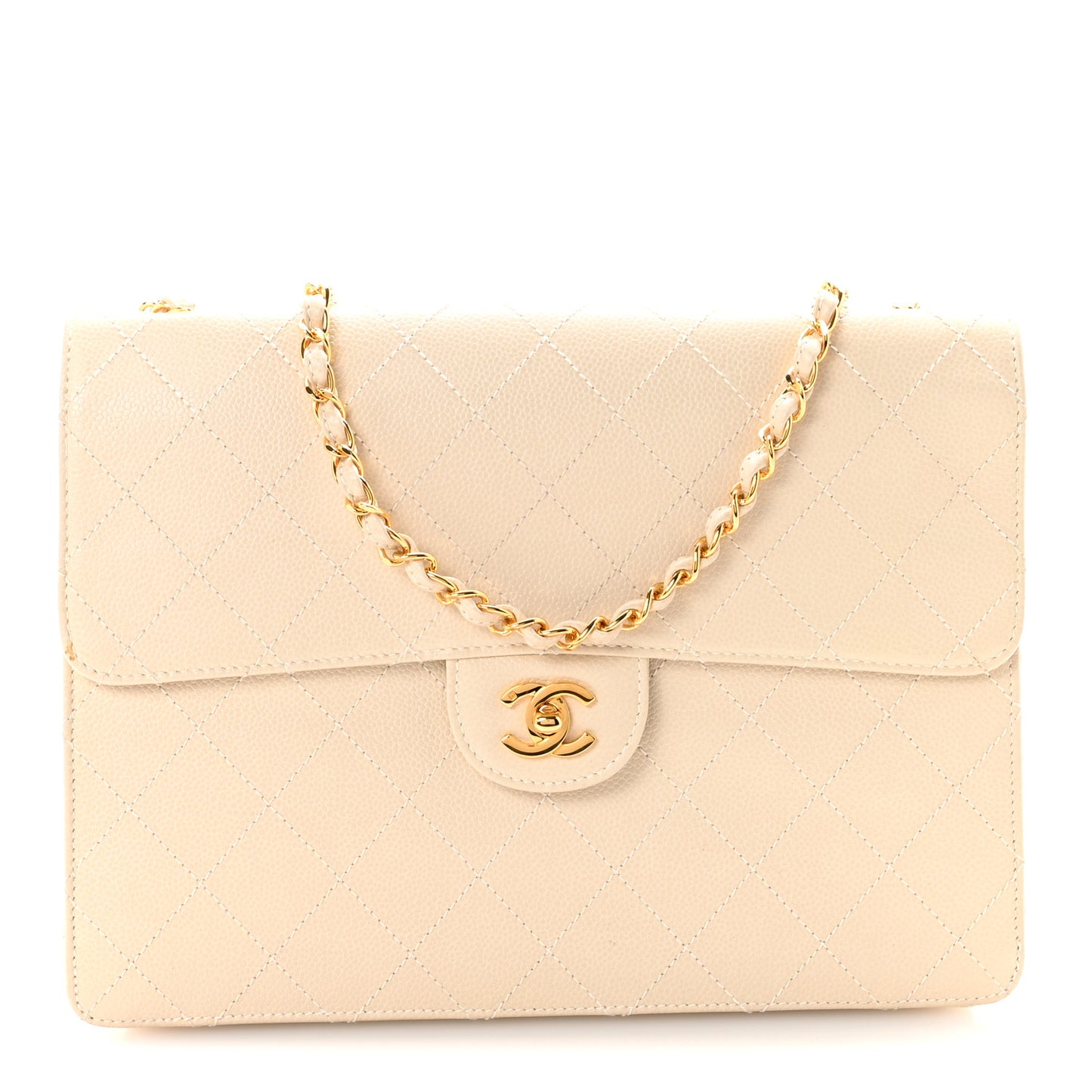 Caviar Stitch Medium Single Flap Beige Clair