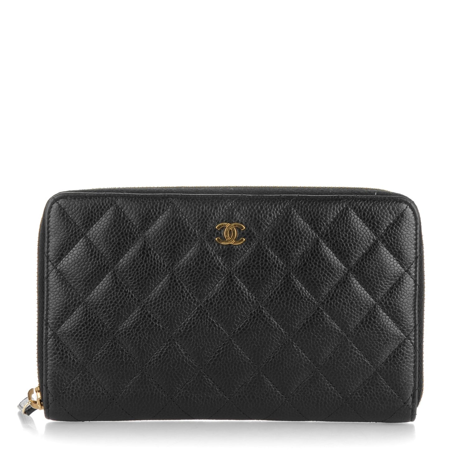 Caviar Quilted Large Zip Around Organizer Wallet Black