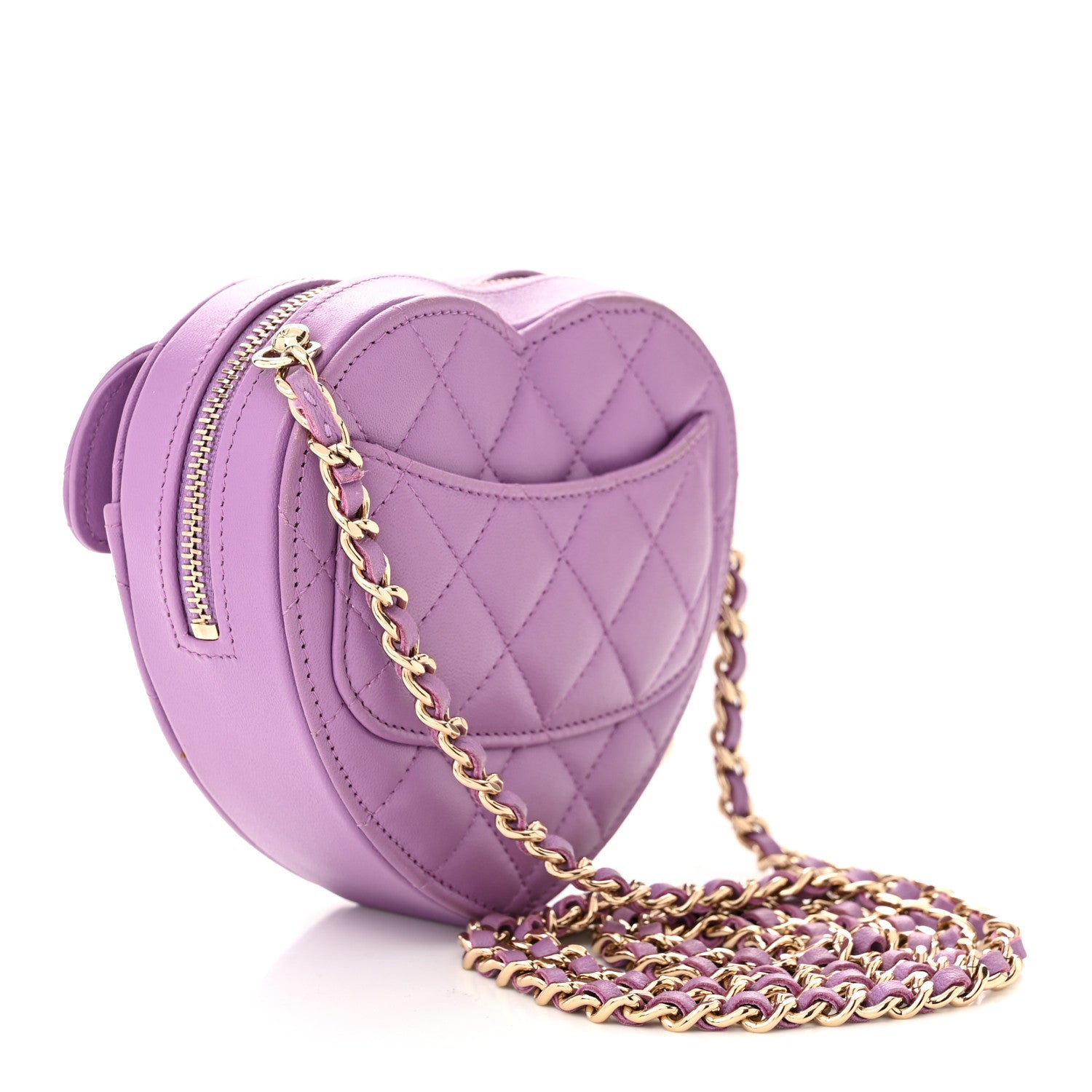 Chanel Lambskin Quilted CC In Love Heart Clutch With Chain Purple 3 of 10