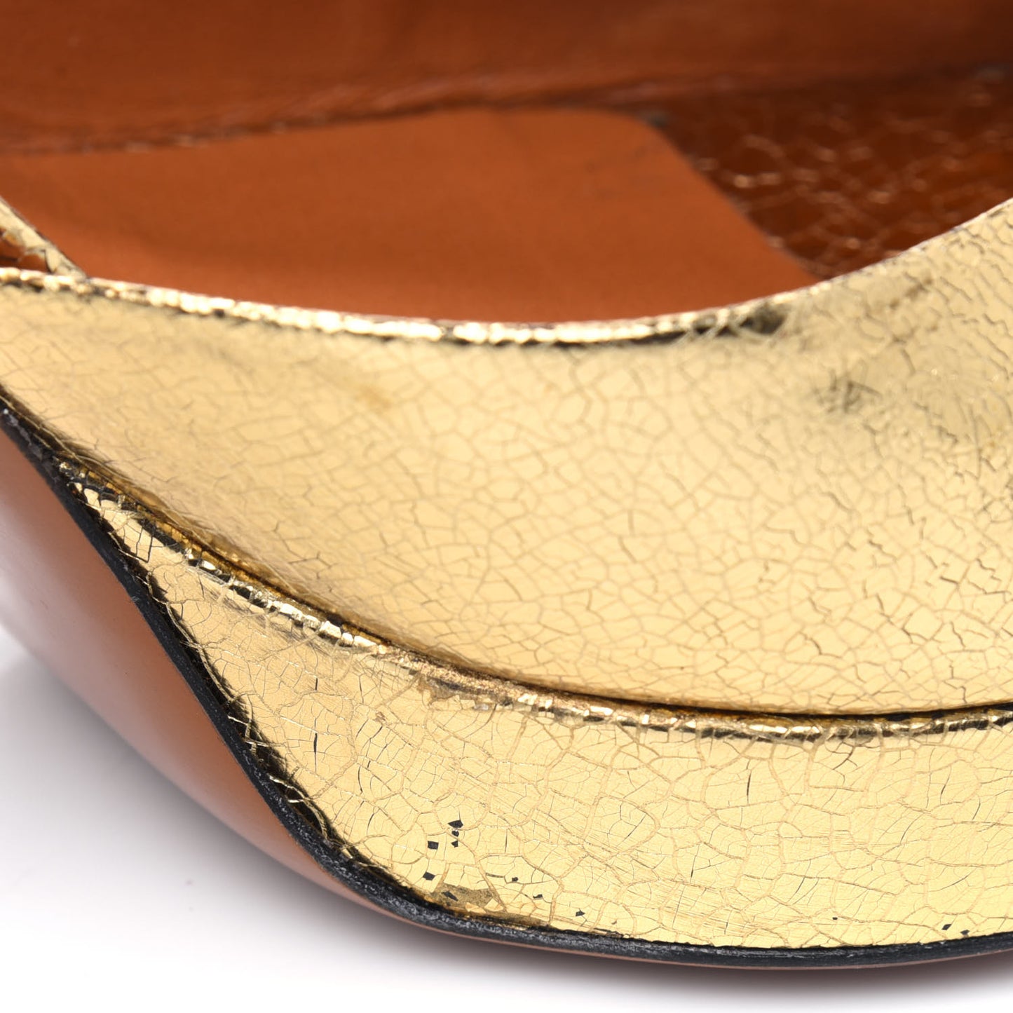 Metallic Calfskin Open Toe Ankle Strap Pumps 41 Gold