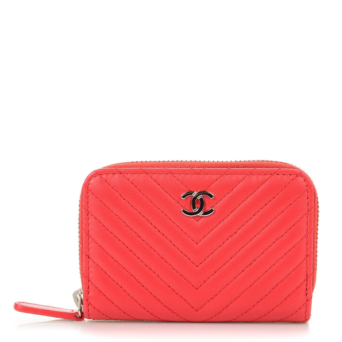 Lambskin Chevron Quilted Coin Purse Red