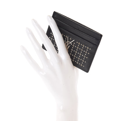Saint Laurent Calfskin Studded Monogram Credit Card Case Black 2 of 7