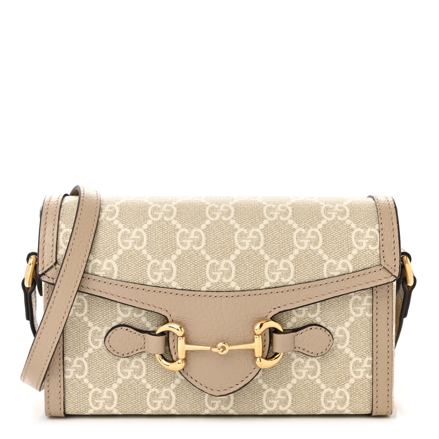 GG Supreme Monogram Textured Dollar Calfskin Mini Horsebit 1955 Shoulder Bag Beige Mystic White Oatmeal