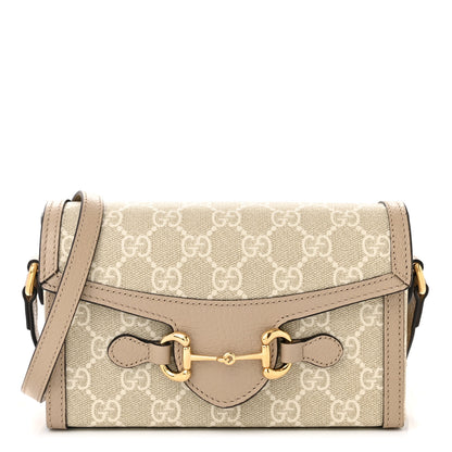 Gucci GG Supreme Monogram Textured Dollar Calfskin Mini Horsebit 1955 Shoulder Bag Beige Mystic White Oatmeal 1 of 10