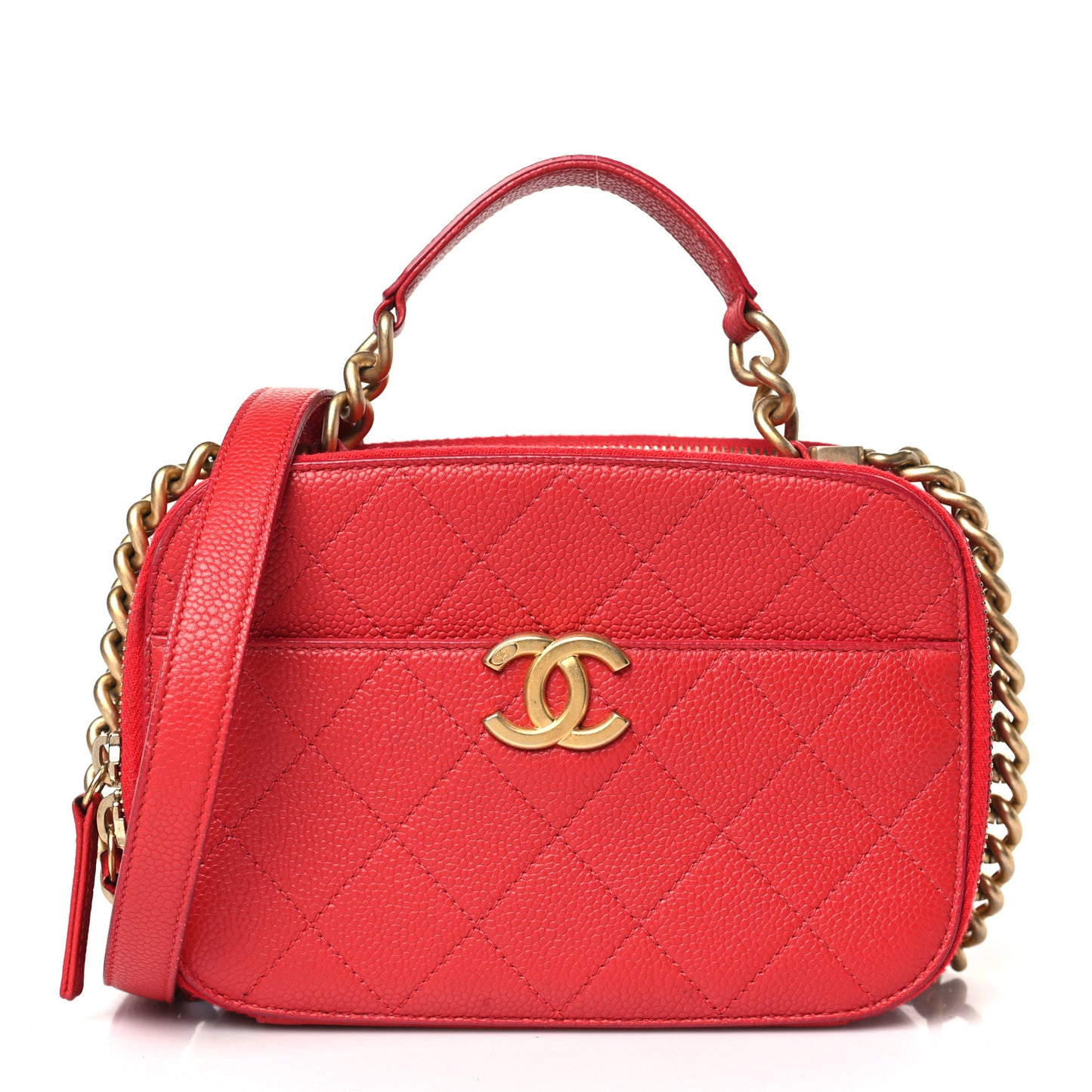 Caviar Quilted Small Camera Case Red