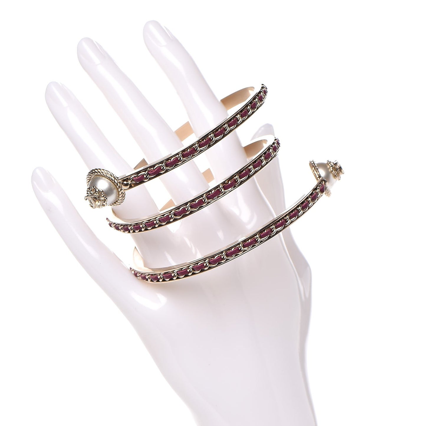 Lambskin Pearl Twist CC Bangle L Red Gold