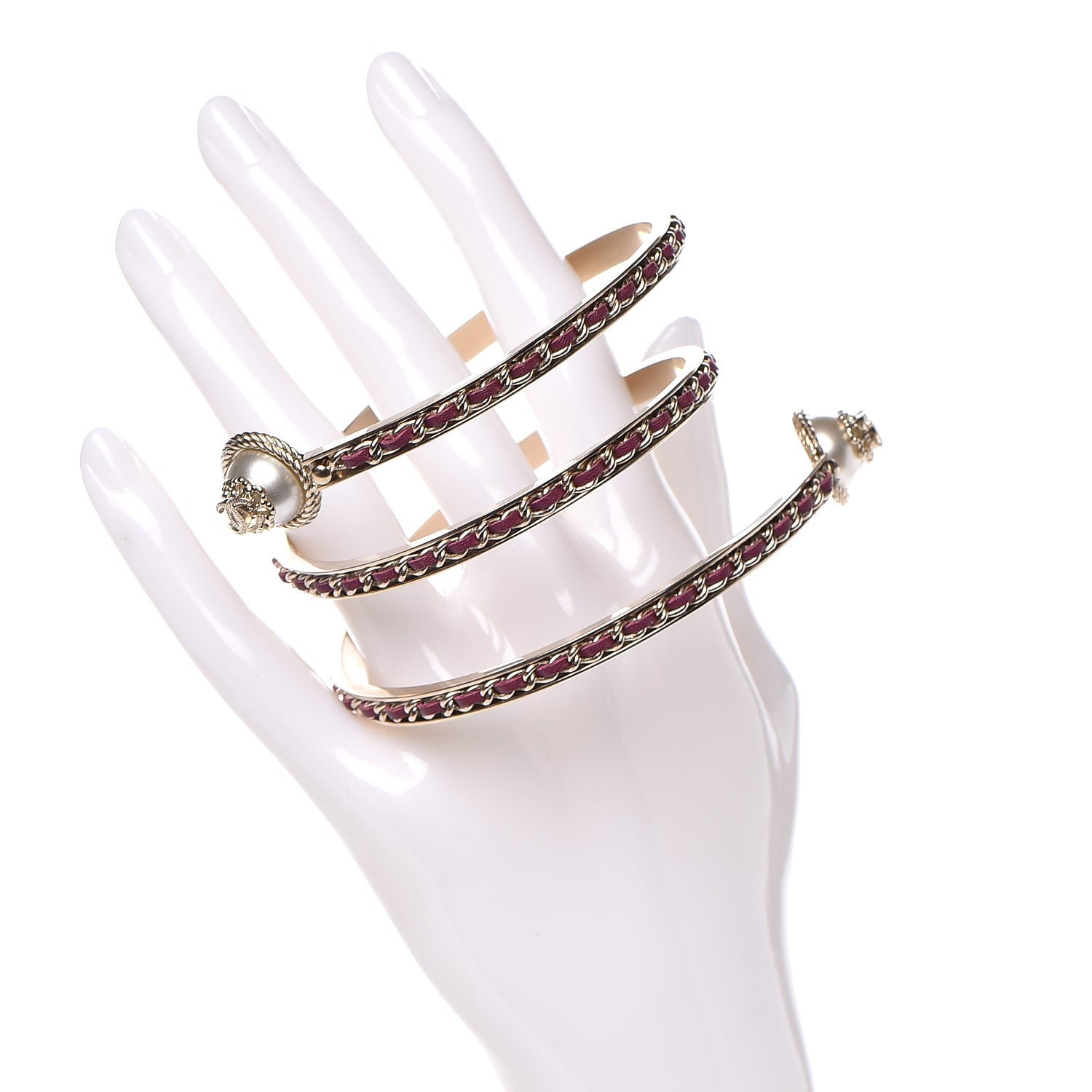 Chanel Lambskin Pearl Twist CC Bangle L Red Gold 2 of 5