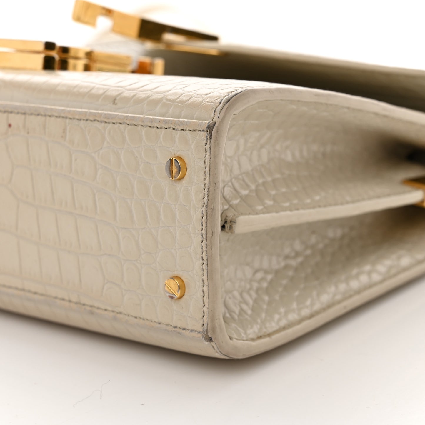 Crocodile Embossed Mini Classic Monogram Cassandra Top Handle Crema Soft
