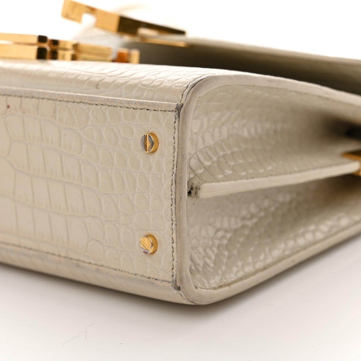 Saint Laurent Crocodile Embossed Mini Classic Monogram Cassandra Top Handle Crema Soft 9 of 12