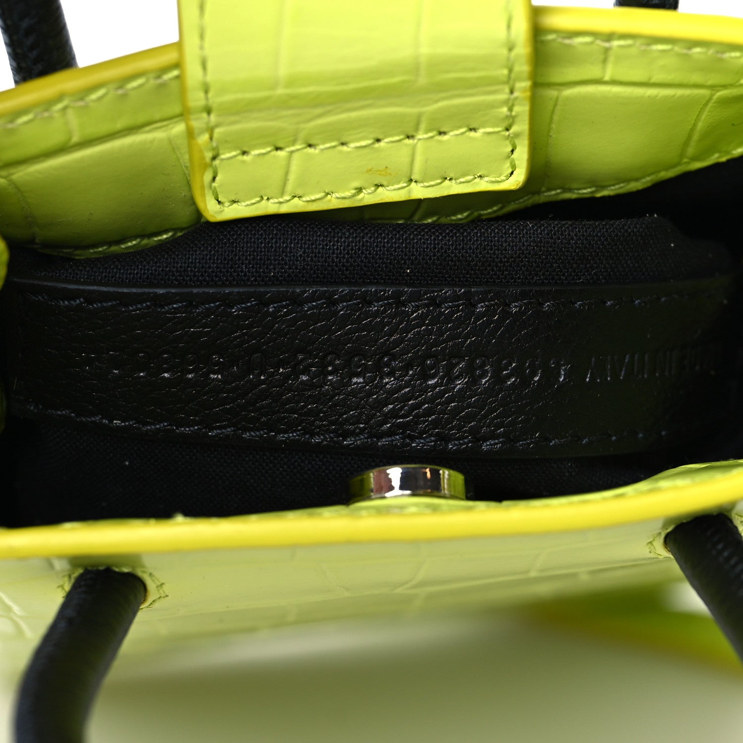 Balenciaga Calfskin Crocodile Embossed Logo Shopping Phone Holder Bag Lime 7 of 10