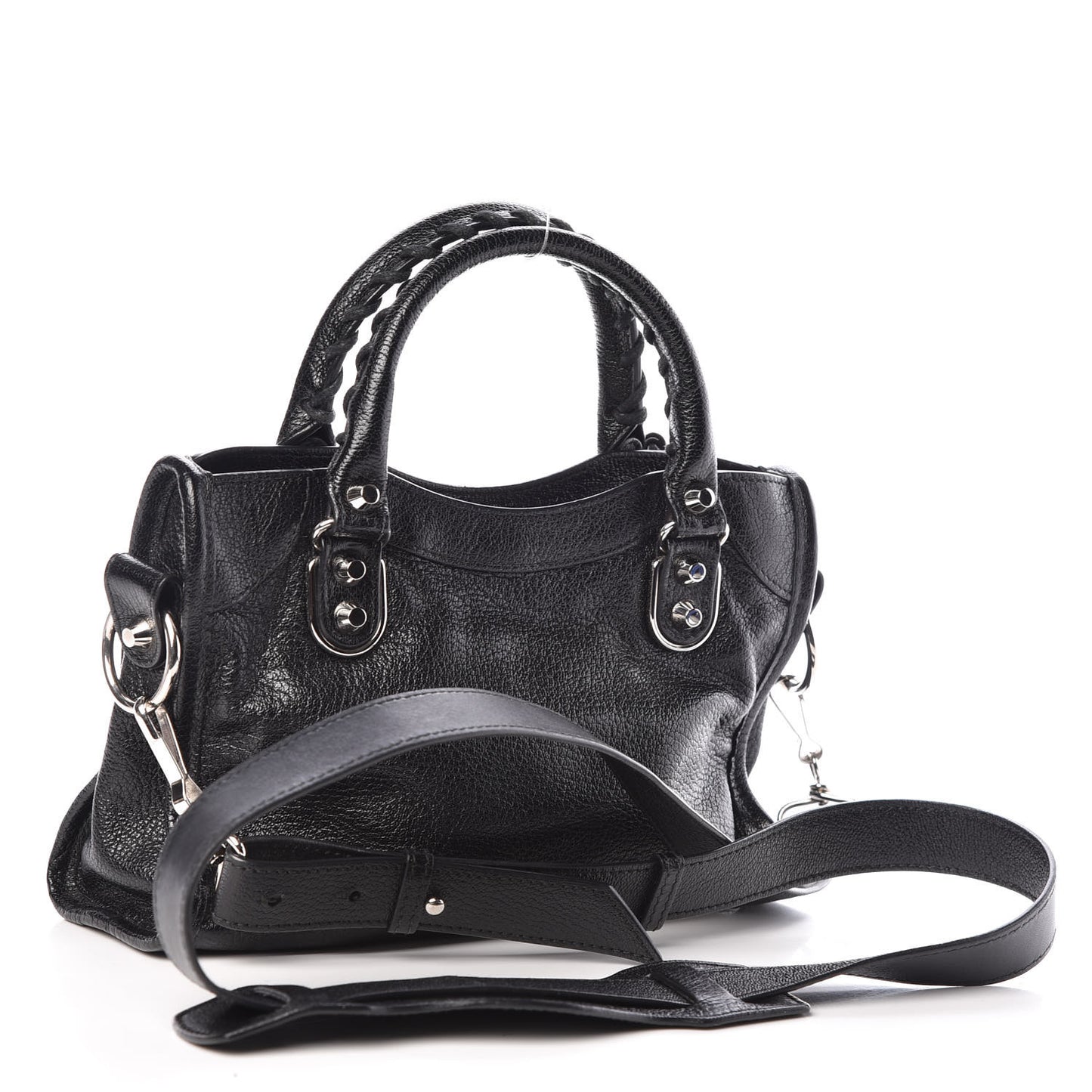 Chevre Silver Metallic Edge Hardware Mini City Black