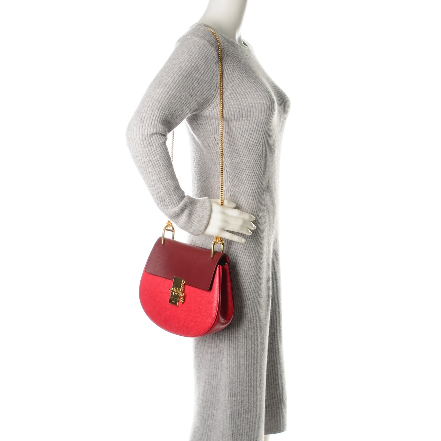 Grained Calfskin Lambskin Drew Shoulder Bag Tulip Red
