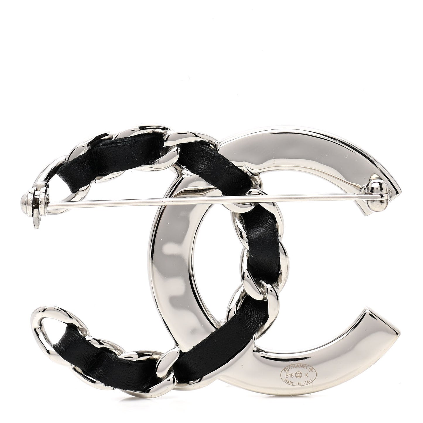 Lambskin Baguette Crystal CC Chain Brooch Black Silver