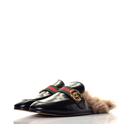 Gucci Goatskin Fur Web GG Mens Princetown Slippers 8 Black 3 of 7