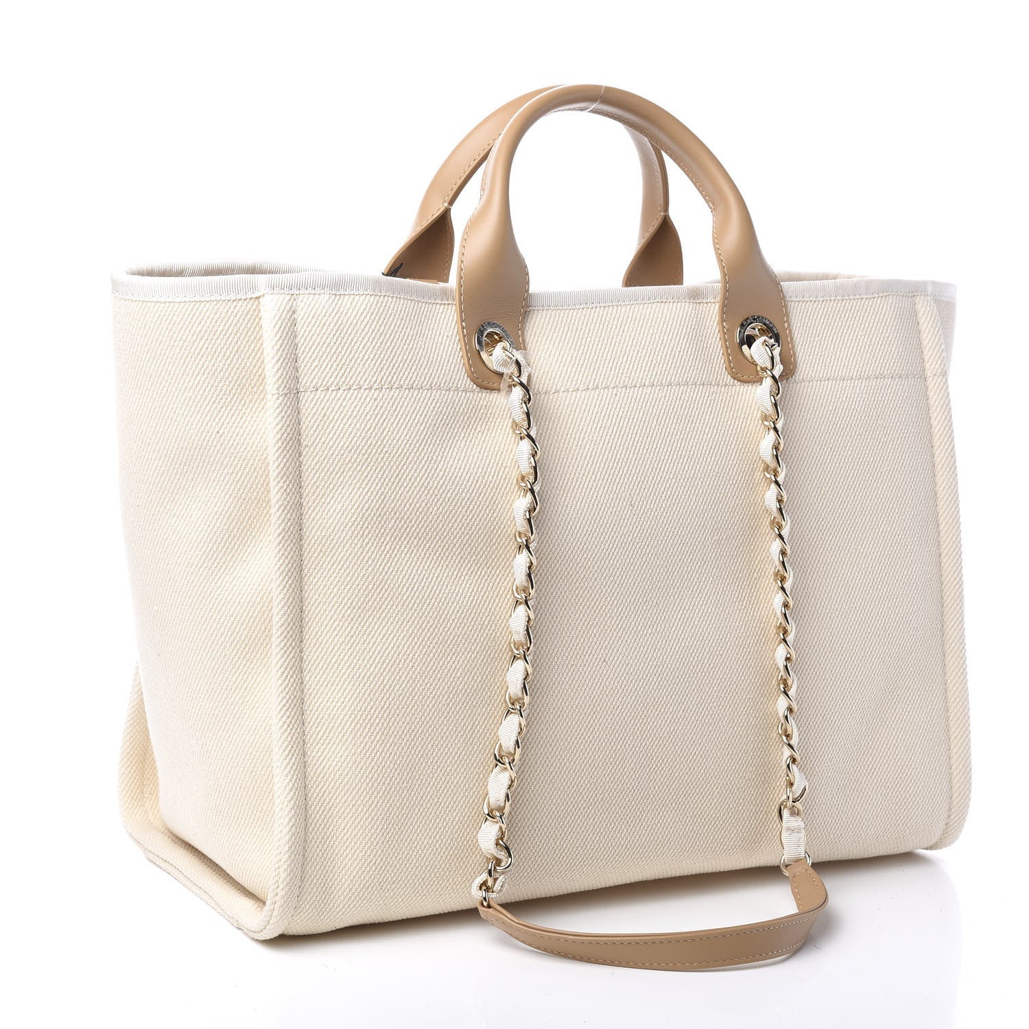 Chanel Canvas Pearl Medium Deauville Tote Ecru Beige 2 of 9