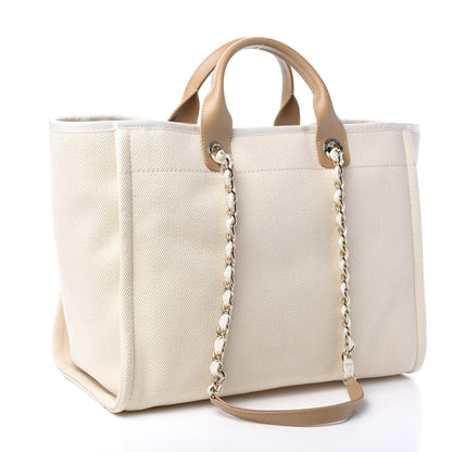 Chanel Canvas Pearl Medium Deauville Tote Ecru Beige 2 of 9