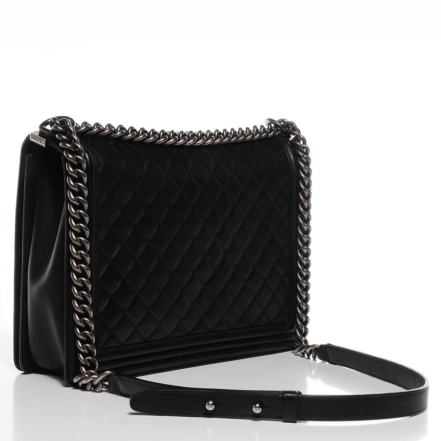 Lambskin Quilted Large Boy Flap Black