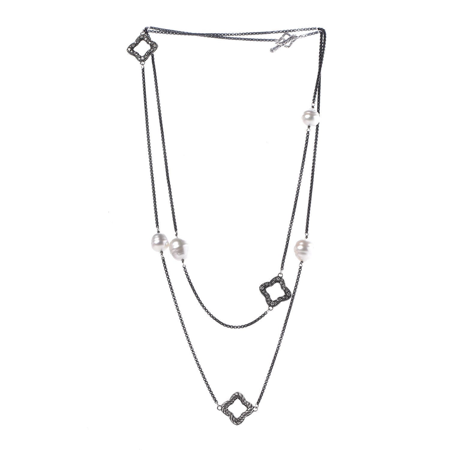 David Yurman Darkened Sterling Silver South Sea Pearl Diamond Quatrefoil Necklace 3 of 6