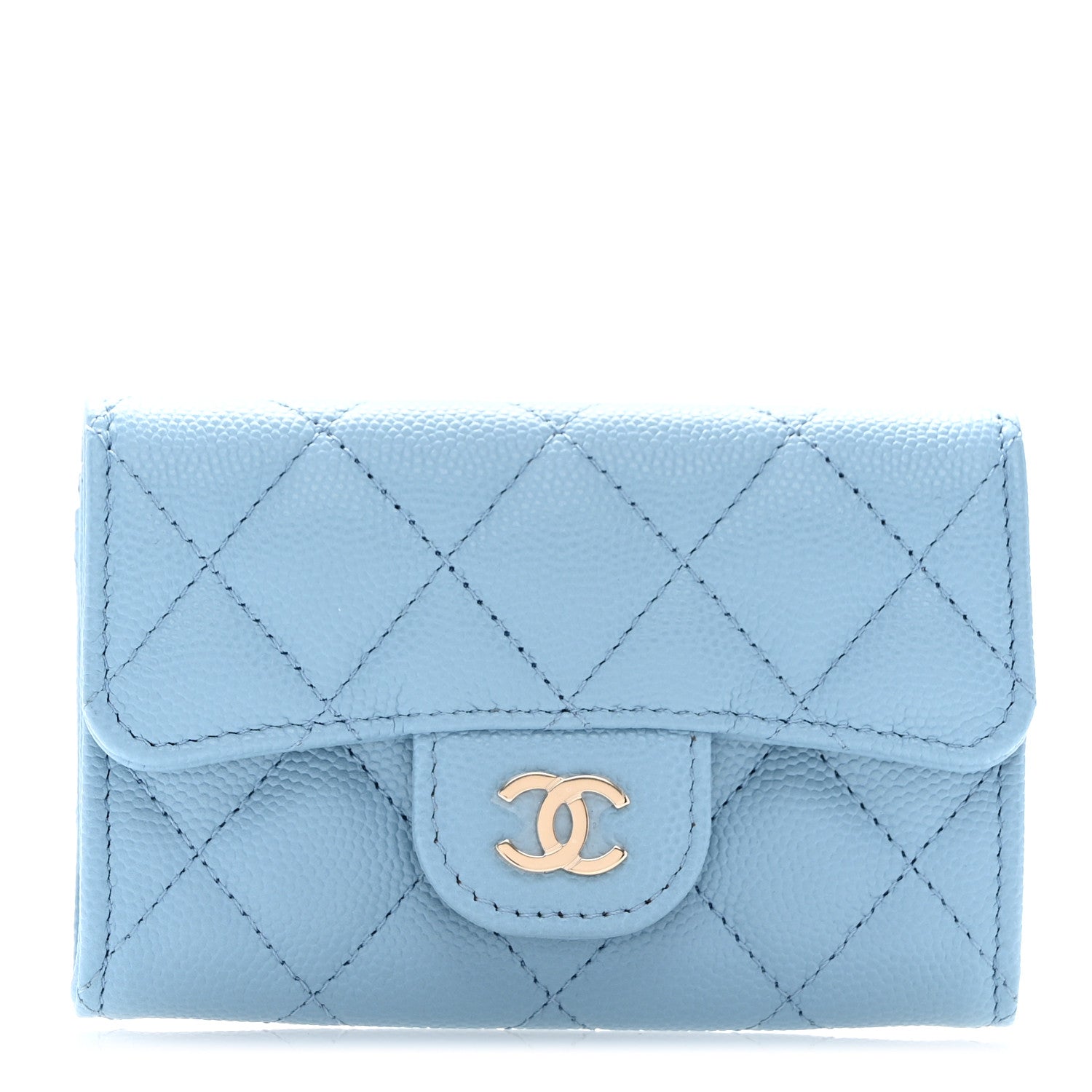 Chanel Caviar Quilted Flap Card Holder Wallet Light Blue 1 of 9