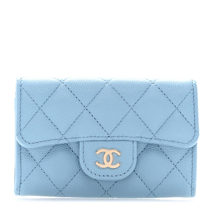Chanel Caviar Quilted Flap Card Holder Wallet Light Blue 1 of 9