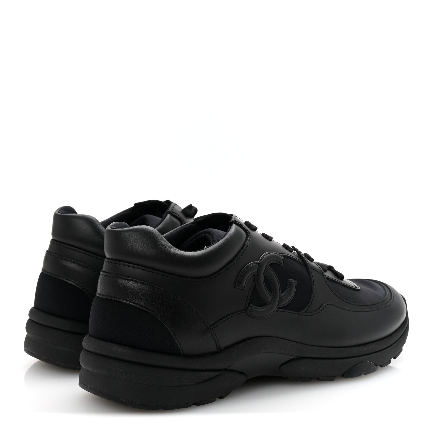 Chanel Lambskin Fabric CC Sneakers 39 Black 5 of 9