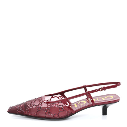 Gucci Tela Retino Kid Scamosciato Crystal GG Monogram Square G 35mm Slingback Pumps 39 Rosso Ancora 1 of 9
