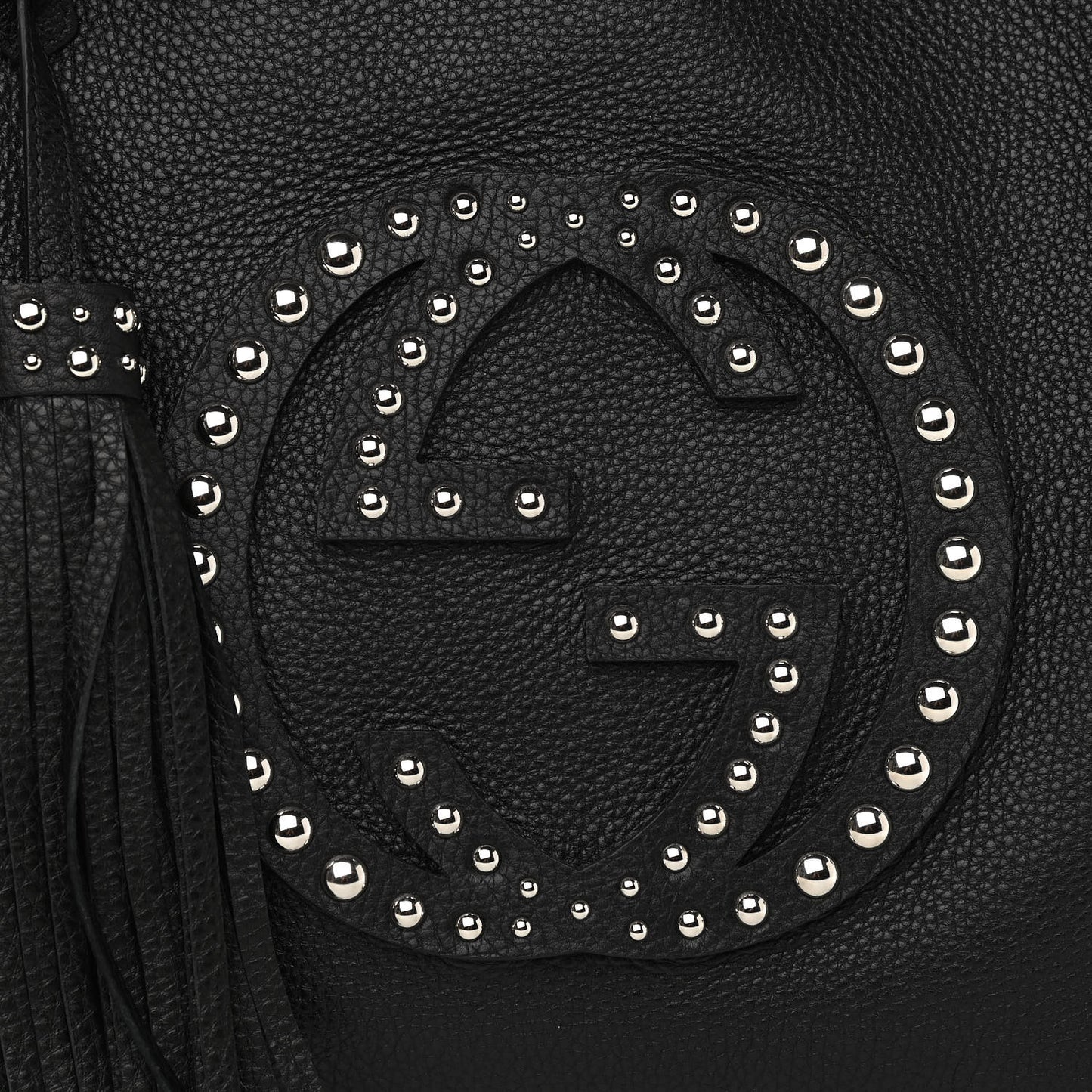 Pebbled Calfskin Studded Medium Soho Chain Shoulder Bag Black