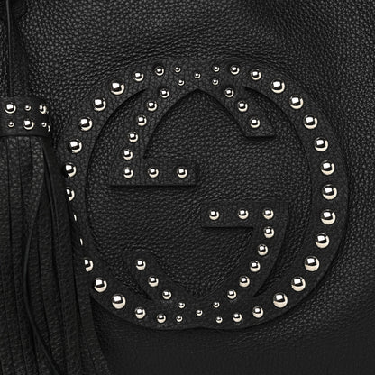 Gucci Pebbled Calfskin Studded Medium Soho Chain Shoulder Bag Black 8 of 11