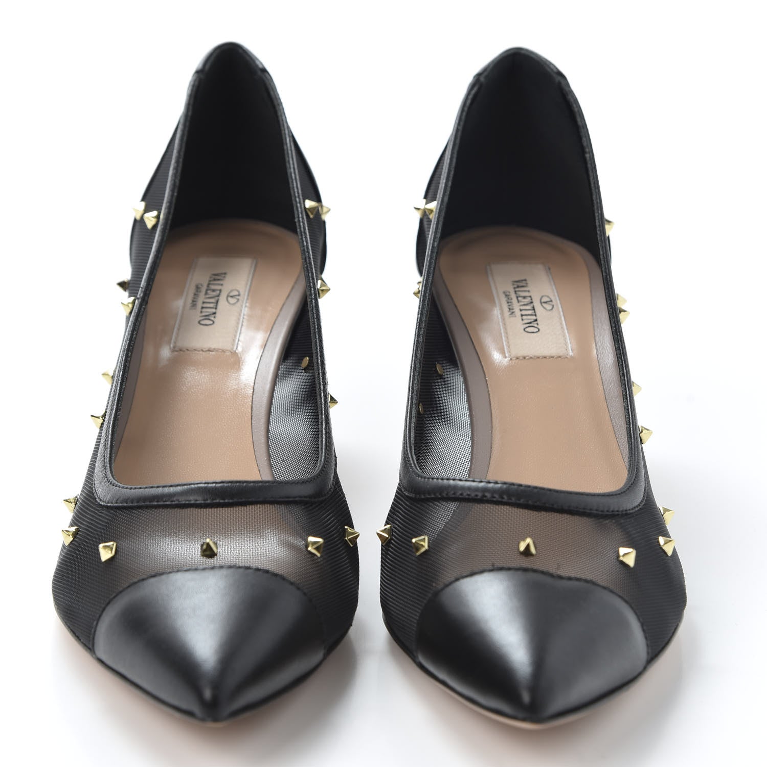 Valentino Garavani Mesh Embellished Shining Rockstud Low Heel Pumps 38.5 Black 2 of 8